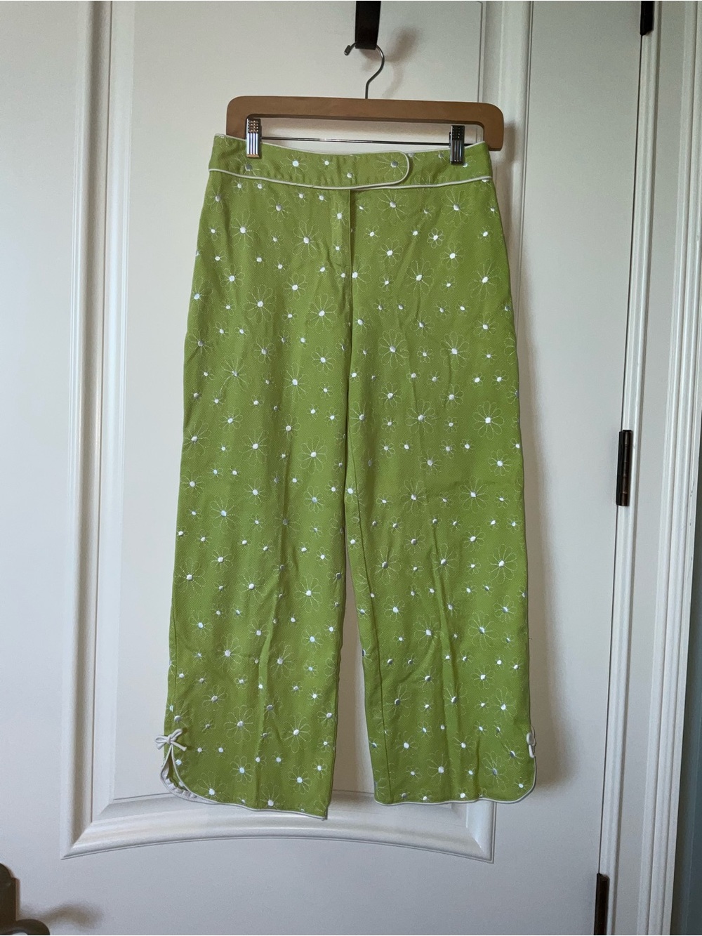 Susan Bristol Lime Green Floral Embroidered Pants